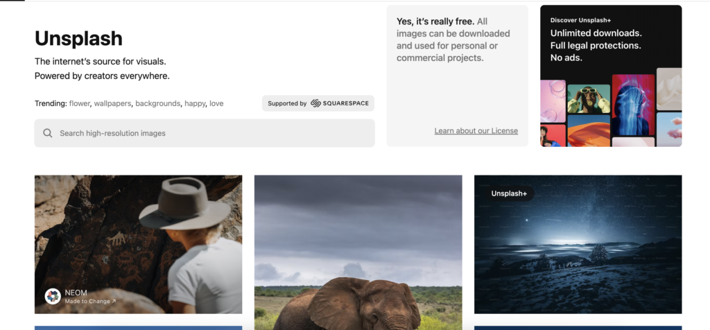 Unsplash is a social media tool used for finding images to use.